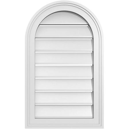 Ekena Millwork Round Top Surface Mount PVC Gable Vent: Functional, w/ 2"W x 1-1/2"P Brickmould Frame, 16"W x 26"H GVPRT16X2602SF